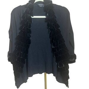 VTG Colette Mordo Black Sweater Velvet Ruffle Detail Women’s Size S